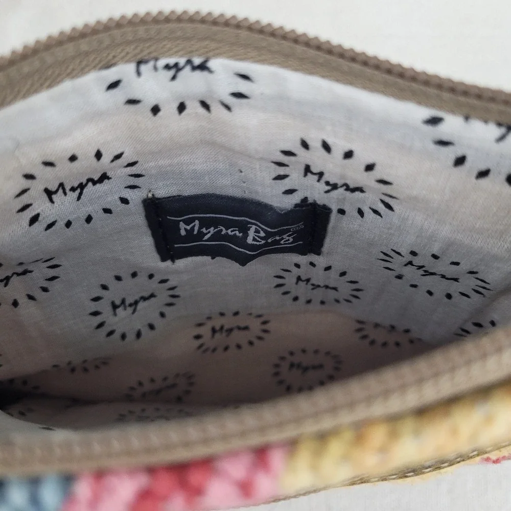 Myra Bag Midsummer Pouch‎ Woven Rug Leather Wristlet Yellow Multi Small